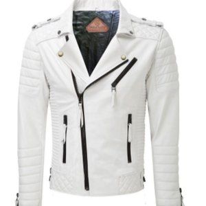 Men's fashion motorcycle leather jacket white